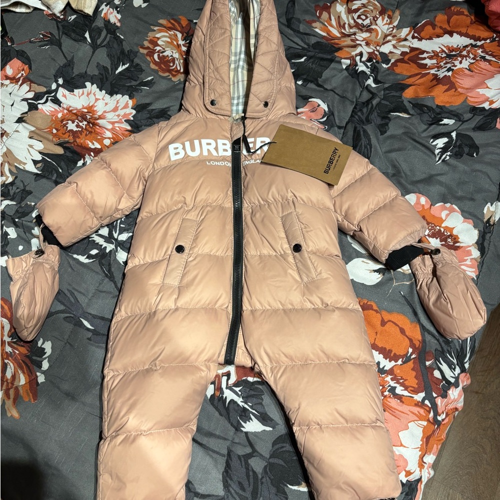 Burberry Kids Pink Puffer Snowsuit